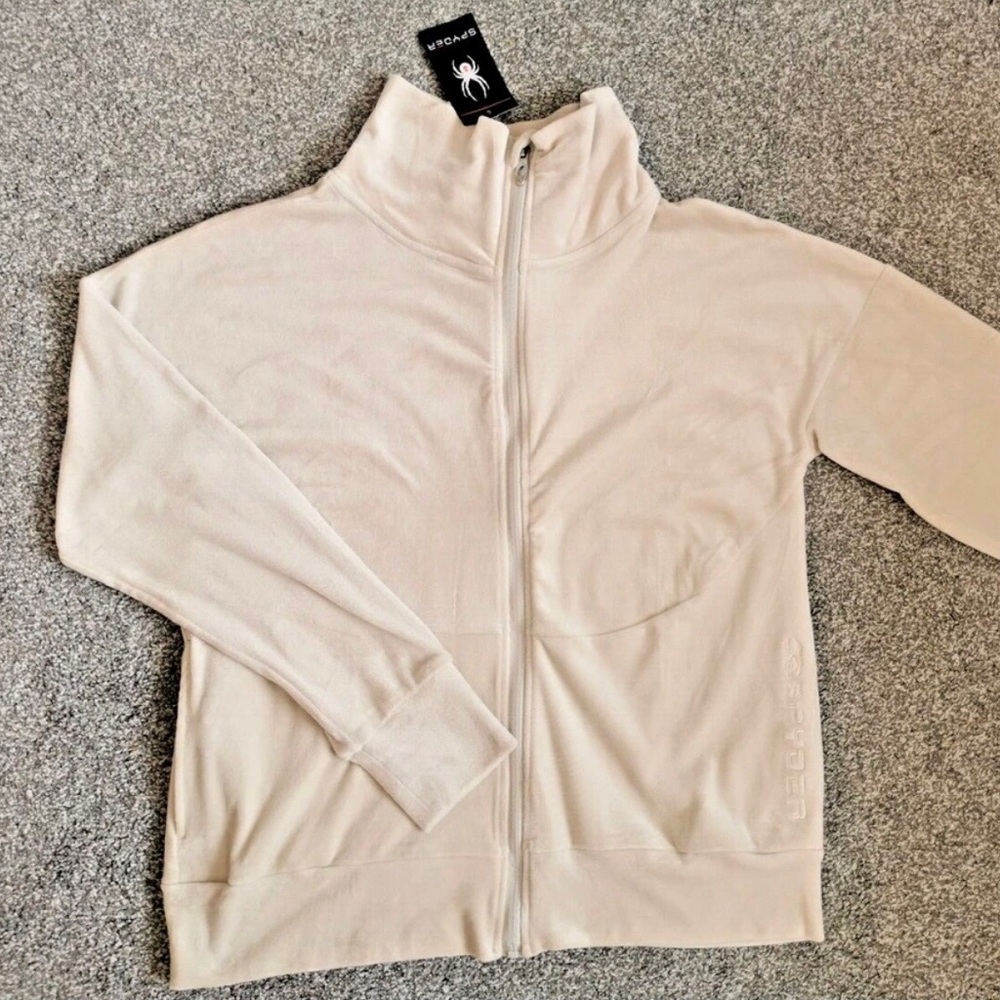 Women's Velour Spyder White /Cream Full Zip Polyester Track Jacket Size M